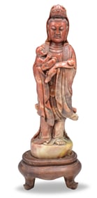 Chinese Soapstone Carved Guanyin Figure,ROC Period