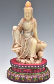 Chinese Soapstone Carved Guanyin w/ Box,Republic P.