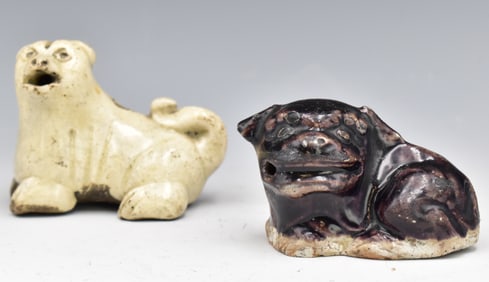 2 Chinese Aubergine & White Glazed Foo Lion,17th C