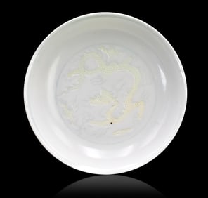Chinese Biscuit Decorated Dragon Dish,19th C.