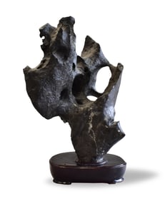 Large Chinese Lingbi Stone Carved Boulder on Stand