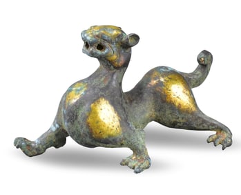 Chinese Gilt Bronze Walking Beast, Han Dynasty