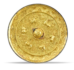 Chinese Gilt Bronze Mirror w/Squirrel,Tang Dynasty
