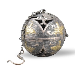 Chinese Silver Censer w/ Gold Inlaid, Tang Dynasty