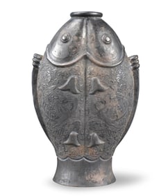 Chinese Bronze Cast Twin Fish Vase, Tang Dynasty
