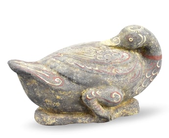 Large Chinese Wooden Painted Duck, Han Dynasty