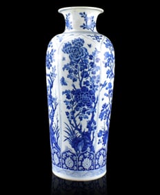 Large Chinese Blue & White Floral Vase, Kangxi Pe.