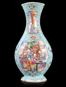 Chinese Turquoise Ground Rose Medallion Vase18th C