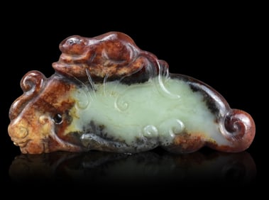 Chinese Jade Carved Beast with Rat,17th C.