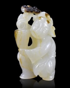 Chinese Jade Carved Boy Holding Lotus,18th C.