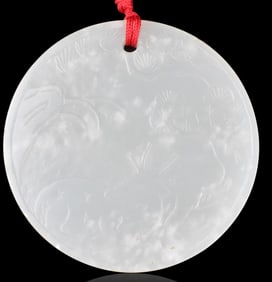 Chinese Jade Carved Pendant Incised w/ Deer,18th C