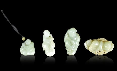 4 Chinese Carved Jade Boy Figure,18/19th C.