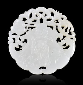 Chinese White Jade Carved Plaque, 19th C.