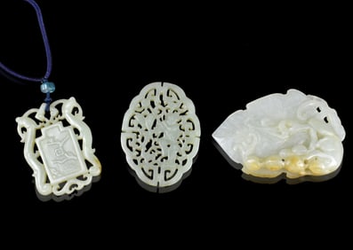 3 Chinese Jade Carved Plaques, 19th C.