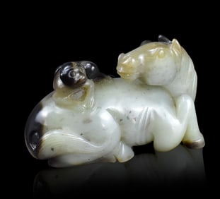 Chinese Jade Carved Horse w/ Monkey, Qing Dynasty