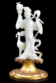 Chinese White Jade Carved Lady Figure,Qing Dynasty