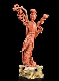 Chinese Coral Carving of Lady, Qing Dynasty