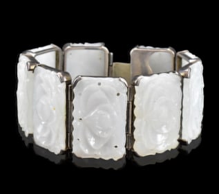 Chinese Jadeite Bracelet w/ SIlver Mounted,Qing D.