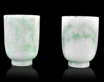 Pair of Chinese Jadeite Carved Cups,ROC Period
