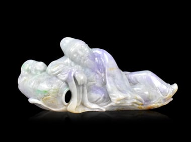 Chinese Jadeite Carved Scholar Figure w/ Wine Pot