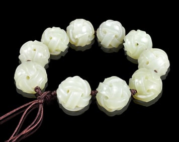 Chinese Jade Carved Beads Bracelet