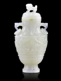 Chinese Jade Carved Covered Vase