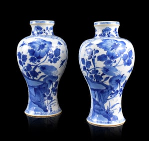 Pair of Chinese B & W Meiping Vase, Kangxi Period