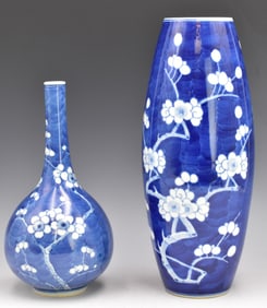 2 Chinese Blue & White Prunus Jar & Vase,19th C.