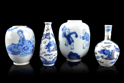 Group 4 Blue & Copper Red Jar & Bottles,18/19th C