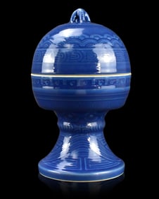 Chinese Blue Glazed Covered Dou,Jiaqing Period
