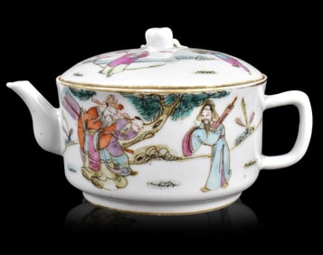 Chinese Famille Rose Teapot w/ Figure, 19th C.