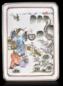Chinese Famille Rose Pewter Covered Tray ,19th C.