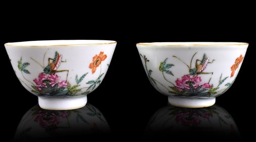 Pair Chinese Famille Rose "Insect" Cups, 19th C.
