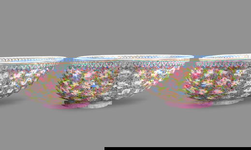 Pair Chinese Famill Rose Eggshell Bowls,ROC Period: A pair of famille rose eggshell bowls, dating from the Republic period. Bowl with deep sloping sides and thin eggshell quality. Blue enameled dragon in center ,outside design with dense flowers over a