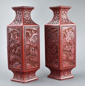 Pair of Chinese Cinnabar Lacquered Vase,19th C.
