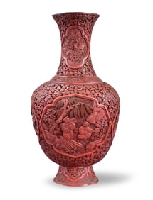 Chinese Carved Cinnabar Lacquered Vase, 19th C.