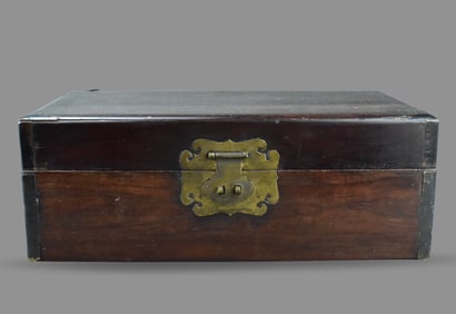 Chinese Zitan Carved Covered Box, 19th C.