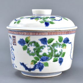 Chinese Doucai "Sanduo" Covered Jar, 17th C.