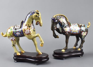 Pair of Chinese Closionne Horse on Stand