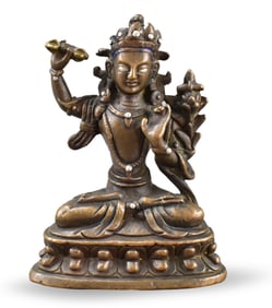 Tibet Bronze Vajrapani w/ Silver Inlay,14/15th C.