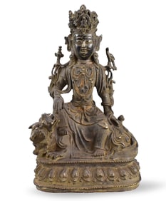 Chinese Bronze Cast Buddha Figure on Lion,17th C.