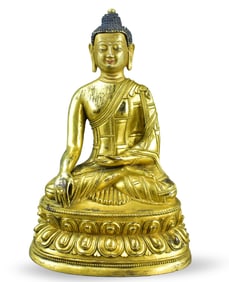 Chinese Gilt Copper Alloy Shakyamuni Figure,18th C