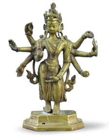 Chinese Gilt Bronze Multiple Arms Buddha, 19th C.