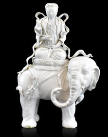 Chinese Blanc De Chine Buddha on Elephant,19th C.