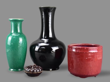 4 Chinese Monochrome Vase, Censer & Covered Box