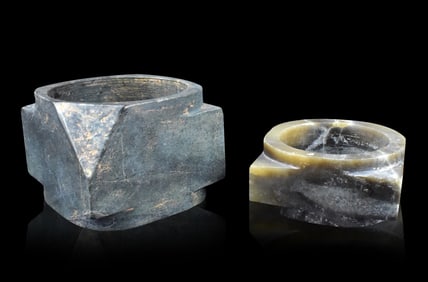 2 Chinese Archaic Jade Carved Cong
