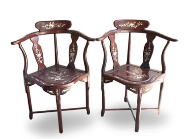 Pair of Chinese Rosewood Arm Chair w/ MOP Inlaid