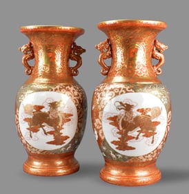 Pair of Japanese Kutani Vases, Meiji Period