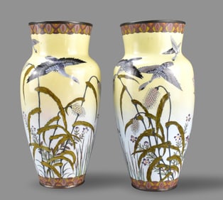 Pair of Japanese Cloisonne Vases, Meiji Period