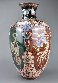 Large Japanese Cloisonne Gold Stone Vase, Meiji Pe